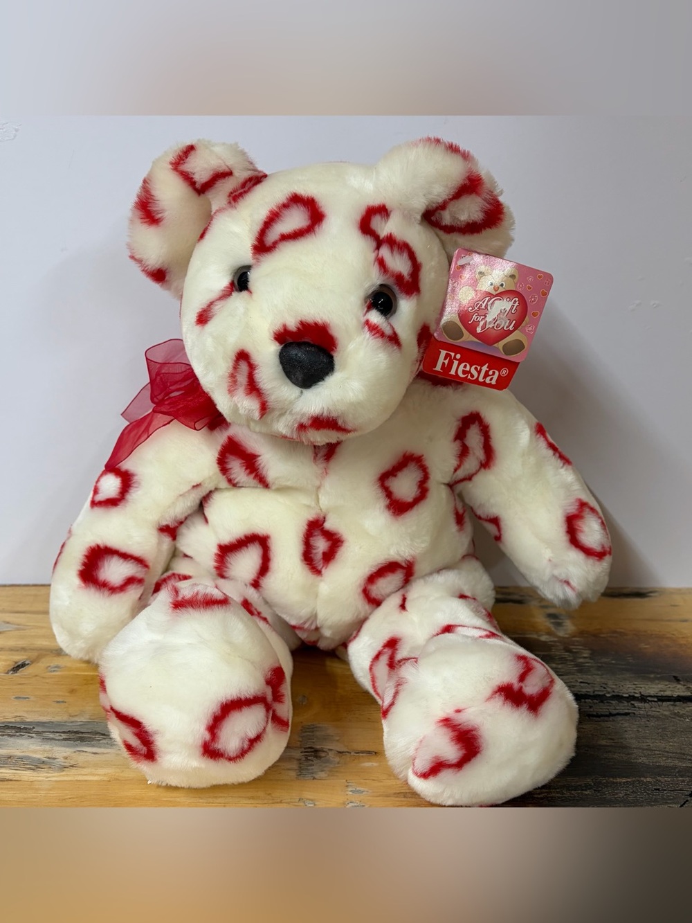 Vintage Red Heart Jacquard Bear Plush Fiesta Stuffed Animal Y2K W/Tag RARE HTF